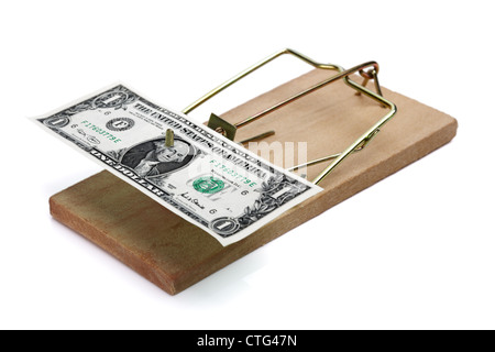 Mouse trap with money as incentive Stock Photo