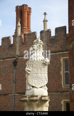 Heraldic Statue at the main entrance of Hampton Court Palace, London, Surrey, England, UK, United Kingdom, GB, Great Britain, Stock Photo