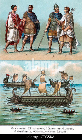 OFFICERS AND SHIPS OF ANCIENT ROMAN EMPIRE COMMANDER LIEUTENANT CENTURION LICTOR WAR & MERCHANT SHIPS & GALLEYS Stock Photo