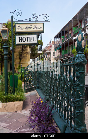 Wrought iron fence at Cornstalk Fence Hotel on Royal Street in the French Quarter of New Orleans, LA Stock Photo