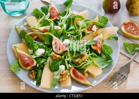 Fig,Melon and walnut salad Stock Photo