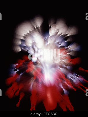 1960s 1970s ABSTRACT LIGHT PATTERNS RED WHITE BLUE LIGHTS PSYCHEDELIC Stock Photo