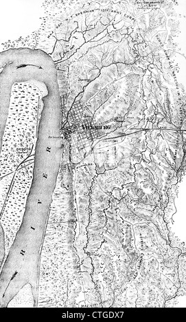 1800s 1860s 1863 MAP SHOWING THE PLAN OF THE SIEGE OF VICKSBURG MISSISSIPI BY UNION TROOPS Stock Photo