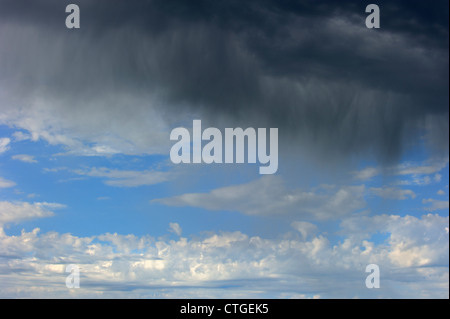 Rain falling from Cumulonimbus clouds over the sea Stock Photo