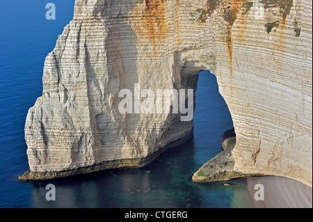 Etretat, la Manneporte natural rock arch wonder, cliff and beach. Long ...