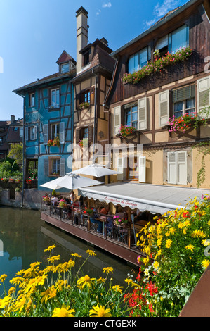 COLMAR ALSACE Petite Venise 'Little Venice' waterside restaurant Colmar Alsace France Stock Photo