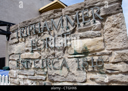 New York, Rochester. Historic Brown's Race and Triphammer Forge Waterwheel, c. 1816. Stock Photo