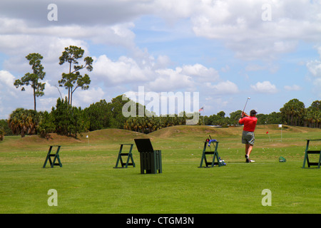 Port St.Saint Lucie Florida,PGA Village,golf course driving range,golfer,practicing,active,senior seniors old older citizen citizens pensioner pension Stock Photo