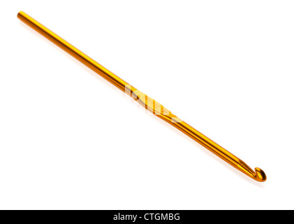 Golden crochet hook isolated on white Stock Photo