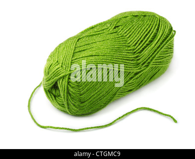 Skein of green yarn isolated on white Stock Photo