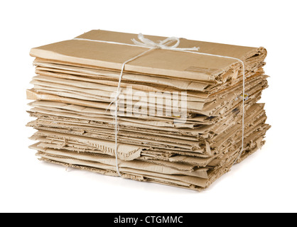 Waste cardboard bundle for recycling isolated on white Stock Photo