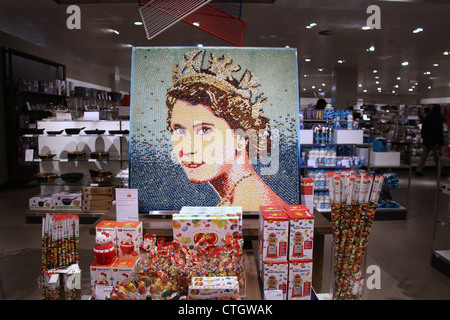 A Portrait of the Queen made entirely of Jelly Beans on display in John Lewis Stock Photo