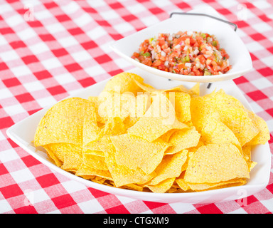 Chips and Pico De Gallo Salsa Stock Photo