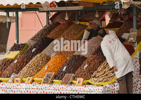 nuts and dried fruits for sale at the Djemma el Fna in Marrakech, Morocco Stock Photo