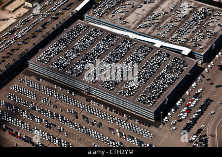 The Netherlands, Rotterdam, Port. Car Terminal. Aerial. Stock Photo