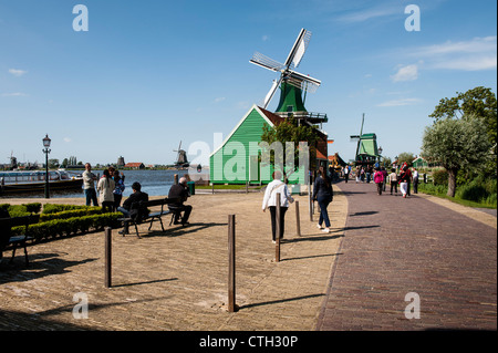 The Zaanse Schans is a neighbourhood of Zaandam. It has a collection of well-preserved historic windmills and houses. Stock Photo