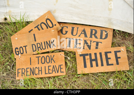 Old Bethpage, New York, USA - July 21, 2012: When a soldier was accused of doing something wrong, punishment could include weari Stock Photo