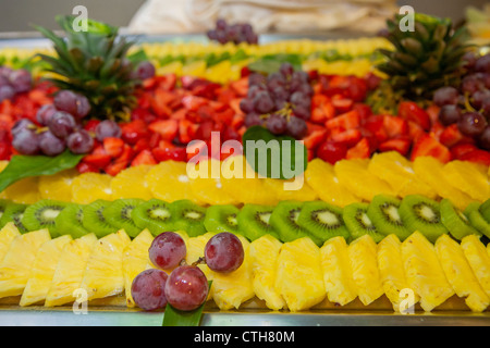 Slices of fruit arranged on platter, close up Stock Photo