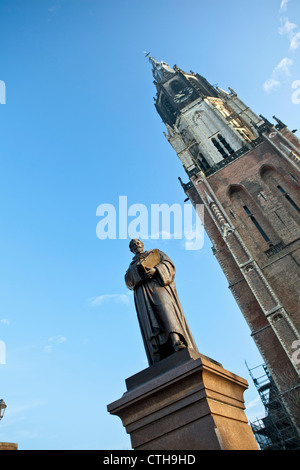 Netherlands, Delft, Statue of Hugo De Groot by church called New Church. Stock Photo