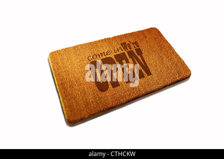 Welcome Door mat natural fiber on white background Stock Photo