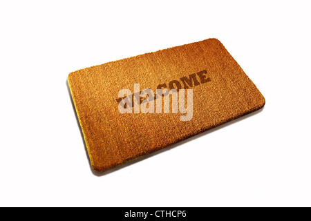 Welcome Door mat natural fiber on white background Stock Photo