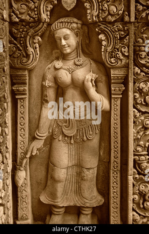 Devata Relief at Banteay Srei, Angkor Wat Temple, Cambodia, Asia,  Stock Photo
