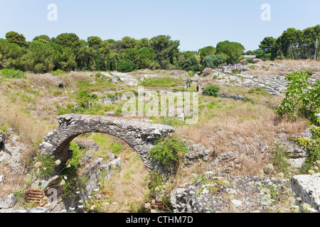 antique Roman amphitheater in Syracuse, Sicily, Italy Stock Photo