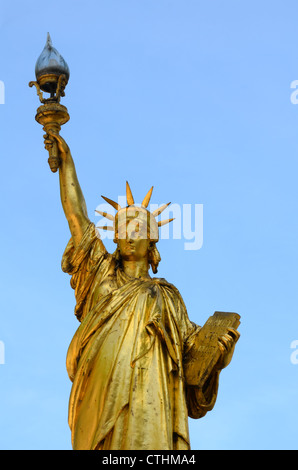 Gold or Golden Replica of the Statue of Liberty Holding Torch of Freedom by Frédéric Bartholdi at Saint-Cyr-sur-Mer Var Département Provence France Stock Photo