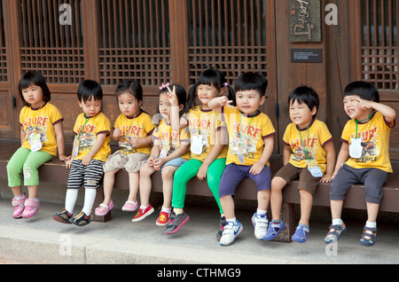 Children on a school field trip to Namsangol Hanok Village. Stock Photo