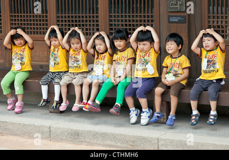 Children on a school field trip at Namsangol Hanok Village. Stock Photo