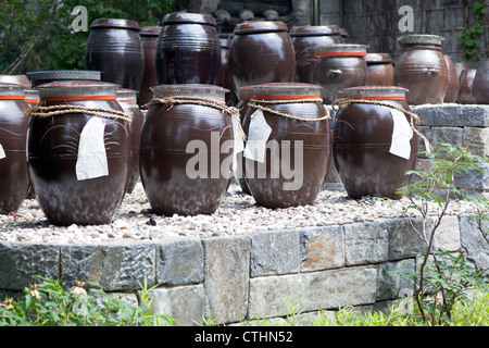 Kimchi jars at Korea House, Seoul, South Korea. Stock Photo