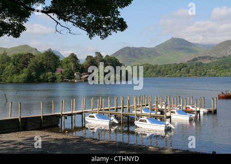 Landing Stages Derwent Water view to Causey Pike Keswick Lake District Cumbria Stock Photo