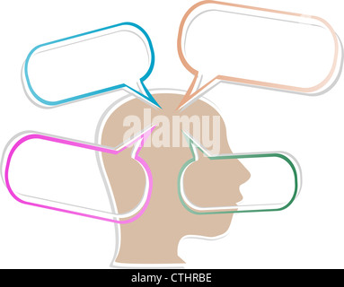 woman head silhouette with abstract speech bubble Stock Photo