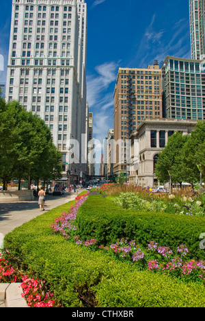 Flowers near entrance to Millennium Park, Chicago, IL Stock Photo