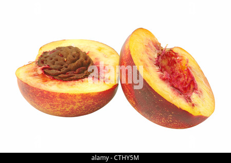 Cutted nectarine fruit isolated on a white background Stock Photo