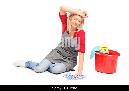 Tired And Unhappy Cleaning Lady Stock Photo - Download Image Now - Cleaner,  Flooring, Housework - iStock