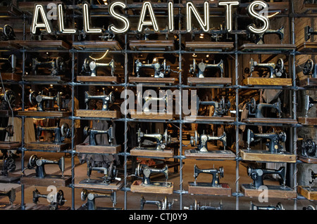Allsaints shop window with sewing machines, Meatpacking District, New York, USA, Stock Photo