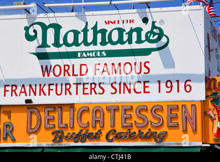 Nathan's Famous Hot Dogs Sign Stock Photo