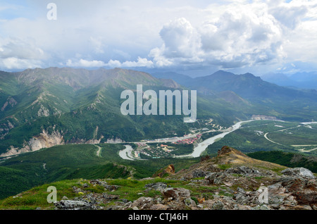 Overview of Visitor Center area from Mt. Healy. Denali National Park and Wildness Preserve. Alaska, USA. Stock Photo