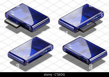 Isometric Photograph - Set of  35 in 1 Blue Card Reader Isoalted with clipping path Stock Photo