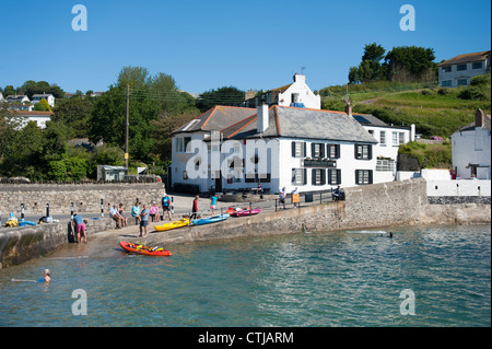 Portmellon Cornwall at high tide on a warm summer day. Stock Photo