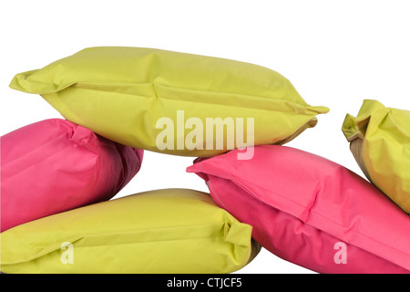 bright pink and green pillows isolated on white Stock Photo