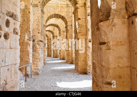 Demolished ancient walls and arches in Tunisian Amphitheatre in El Djem, Tunisia Stock Photo