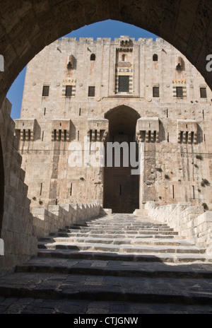 The Entrance to the Citadel, Aleppo, Syria. UNESCO World Heritage Site Stock Photo