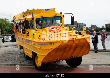 Liverpool Wacker Quacker yellow boat tour vehicle Stock Photo