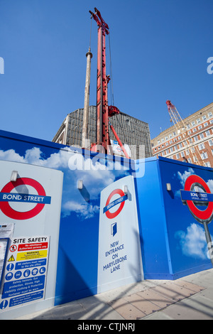 Pile driver inside the construction site of the new entrance of Bond Street tube Station, London, England, UK Stock Photo