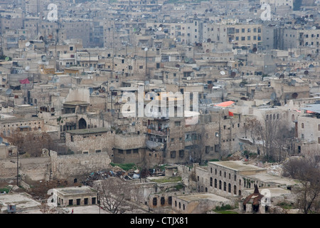 View of houses in the city of Aleppo, in Syria, from the Citadel Stock Photo