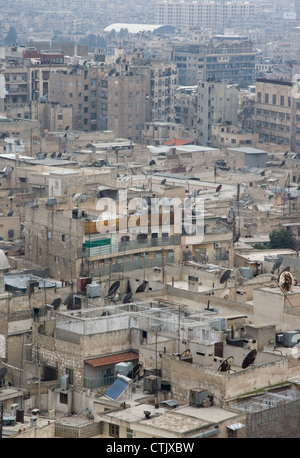 View of houses in the city of Aleppo, in Syria, from the Citadel Stock Photo