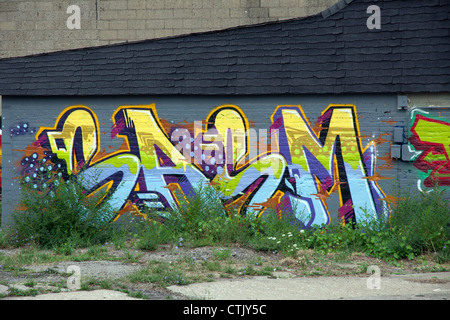 Graffiti on vacant building Detroit Michigan USA Stock Photo