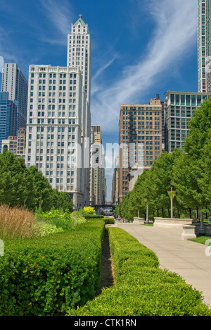 Flowers and garden near the entrance to Millennium Park, Chicago, IL Stock Photo